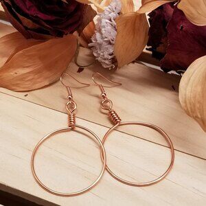 Handmade Copper Hoop Earrings – Minimalist Wire Wrapped Dangles